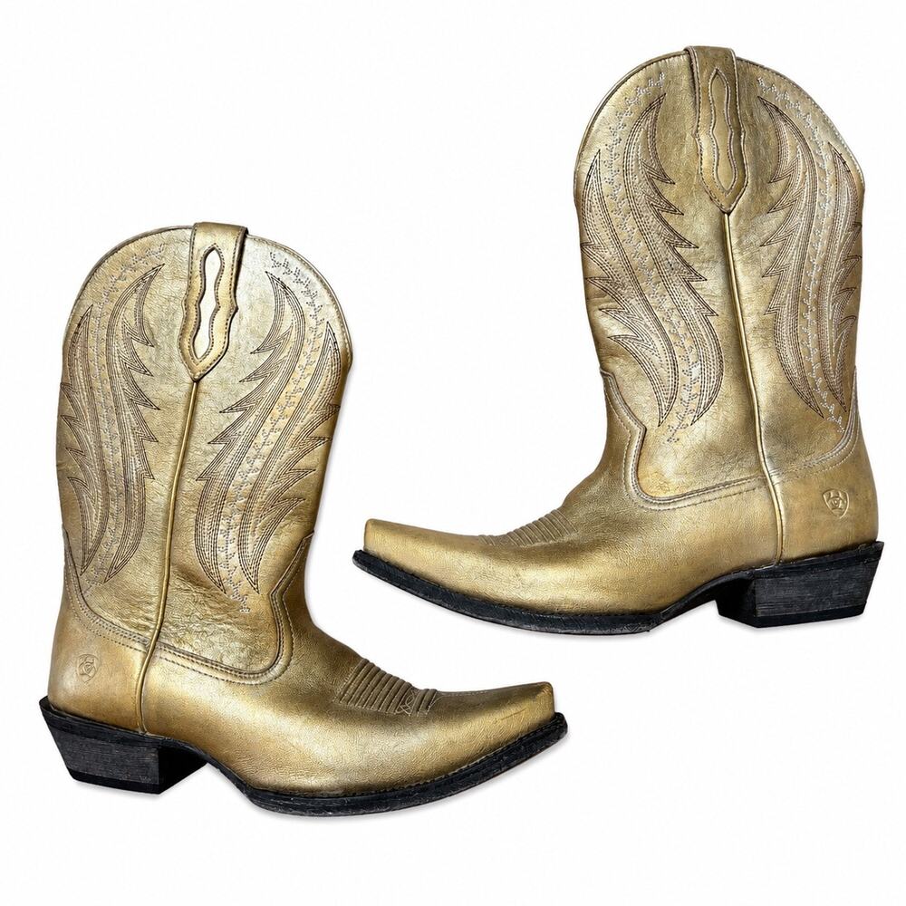 Ariat Tailgate Metallic Gold Distressed Leather Western Boots Women’s Size 11